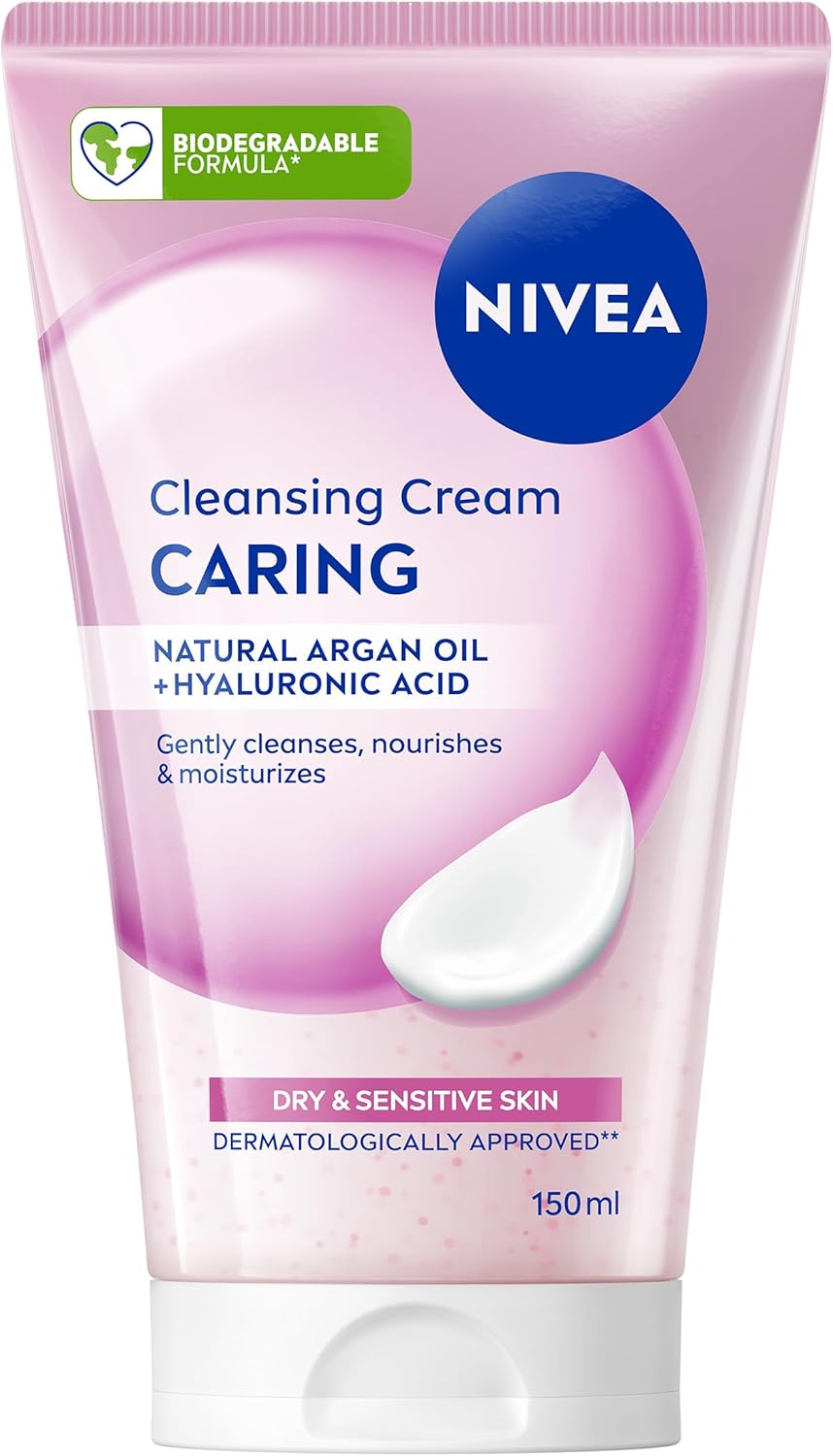 NIVEA Caring Cleansing Cream (150ml) – Gentle Face Cleanser for Dry & Sensitive Skin
